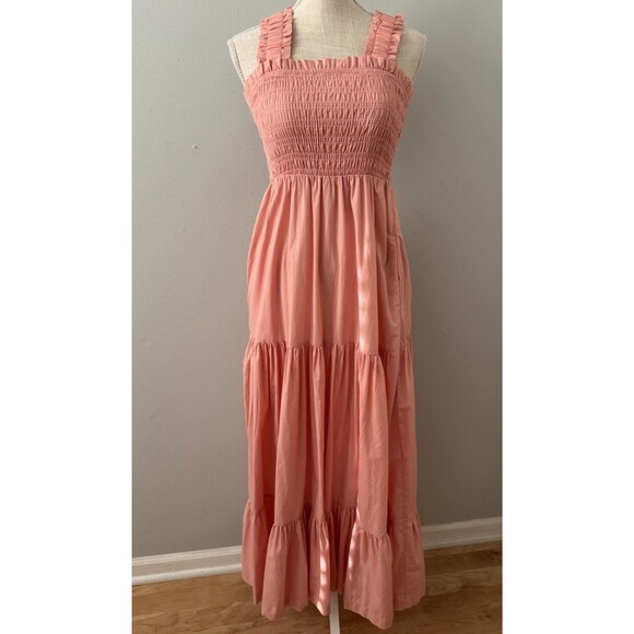 Abercrombie & Fitch Smocked Bodice Easy Maxi Dress Pink Size XS Boho Milkmaid - Picture 5 of 13
